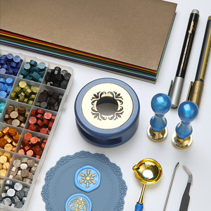 Kit complet de cire à cacheter avec tampons, granulés de cire et outils pour artisanat de mariage, boîte cadeau, ensemble bleu pour débutants - Product Image 4