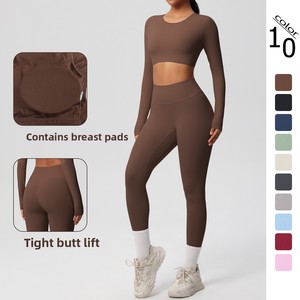 Ropa Deportiva Personalizada para Mujer, Conjuntos <span class=keywords><strong>de</strong></span> Yoga, Top Corto <span class=keywords><strong>de</strong></span> Manga Larga sin Costuras, Leggings <span class=keywords><strong>de</strong></span> Cintura Alta, Ropa <span class=keywords><strong>de</strong></span> Gimnasio Moldeadora - Product Image 2