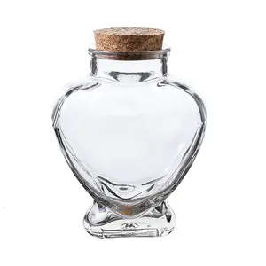 5 OZ kalp şeklinde cam Favor kavanoz mantar kapaklı cam şişe kişiselleştirilmiş kalp şeklinde etiket etiketleri ve dize