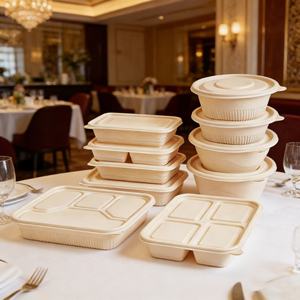 Barquette alimentaire jetable compostable moderne Hainan Go Food, assiettes biodégradables à <span class=keywords><strong>4</strong></span> <span class=keywords><strong>compartiments</strong></span> en bagasse de canne à sucre, boîte à lunch, <span class=keywords><strong>plateau</strong></span> alimentaire - Product Image 1