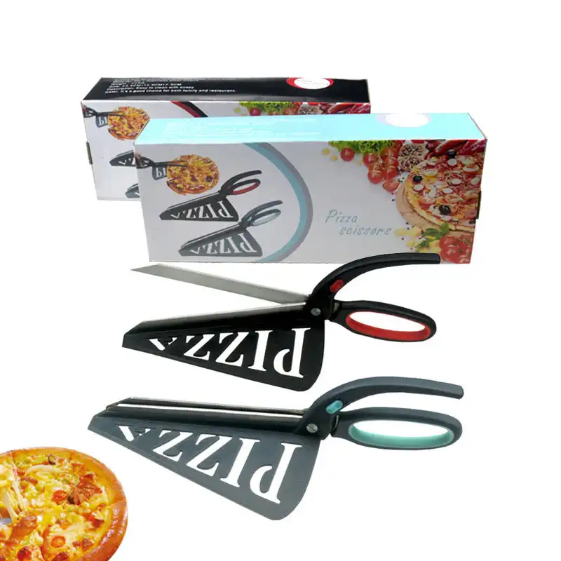 pizza scissors Kitchen baking tools Stainless Steel Pizza cutter Professional plastic sharp guard Pizza Scissors With Spatula