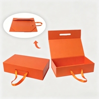 Boîte en carton rigide pliable pour vêtements avec logo personnalisé orange, emballage cadeau avec poignée en ruban