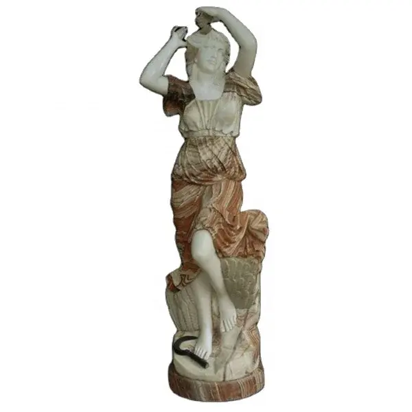 人気の手彫り石彫刻と彫刻プール女性噴水ステータス女性保持ランプ像