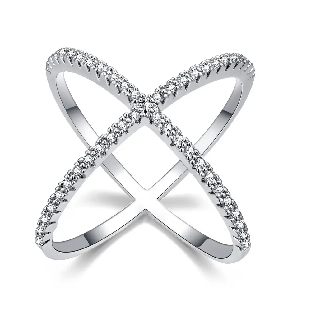 Fashion Creative X Cross Silver Plated Zircon Rings Women Accessories Minimalist Jewelry Wholesale