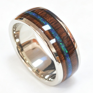 Bague de fiançailles Cheng Jewelers en <span class=keywords><strong>opale</strong></span> bleue et incrustation de bois hawaïen 6 mm 8 mm, bagues en or blanc 10k/14k/18k pour cadeaux d'anniversaire - Product Image 4
