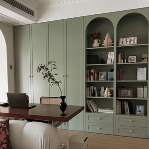 Mueble de TV, Mueble de Almacenamiento y Estantería para Sala de Estar, Estilo Retro Francés, Color Verde <span class=keywords><strong>Oliva</strong></span> Crema (Proceso de Acabado Lacado) - Product Image 1