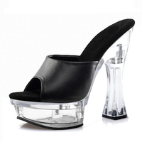 Nianzheni exotique 14cm cristal Transparent talon épais plate-forme pantoufles à talons hauts 5 pouces Demonias chaussures de danse exotiques