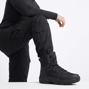 DF023 <b>Black</b> Outdoor Tactical <b>Boots</b> Mesh Upper Waterproof Hiking <b>Work</b> <b>Boots</b> Durable Rubber Sole All Seasons Use - Product Image 3