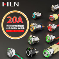 Saklar Tombol Tekan LED RGB FILN 16mm Tahan Air 5A 250V ON/OFF Terpendek IP67 Tahan Air 12V Tanpa LED