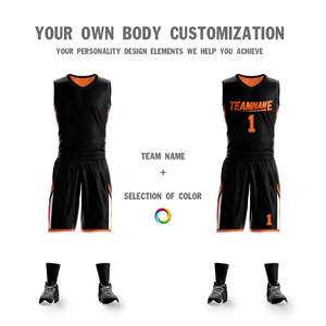 Desain Jersey Basket Olahraga Set Dua Sisi Hitam Oranye Kustom - Product Image 5