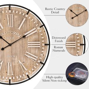 Grande horloge murale rustique en bois et métal à piles de 20 pouces pour le bureau, la cuisine, la chambre et le salon. - Product Image 3