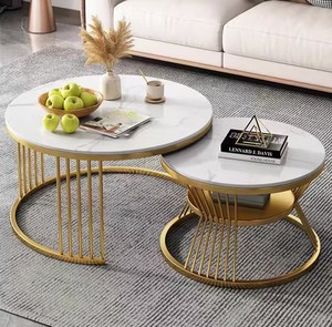 Luxurious Round Rock Panel <strong>Coffee</strong> <strong>Table</strong> Minimalist Design <strong>Glass</strong> Top for Hotel Home Small Apartments Living Rooms for Dining - Product Image 2