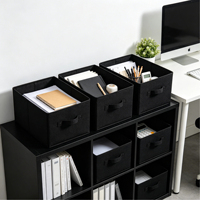 Paniers de rangement en tissu noir, pliables et repliables, avec poignée renforcée, cubes de rangement en tissu