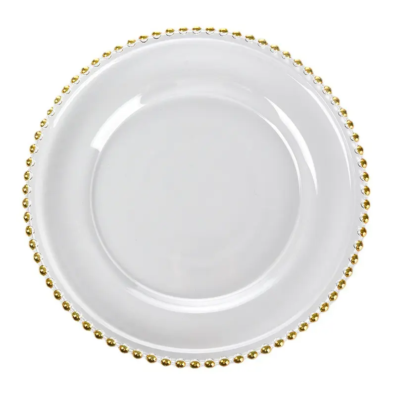 Japanese and Korean Bead Point Glass Plate European Creative Western Plate Plated Gold Bead Glass Dinner Plates