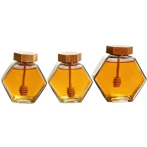 Toples madu kaca heksagonal kosong dengan gabus kayu 100ml 220ml 380ml madu jeli Jam makanan kelas kaca kemasan kaleng tertutup - Product Image 2