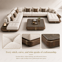 Canapé modulaire en forme de U avec capitonnage boutonné en tissu, ottoman et base en bois – Ensemble de canapés de luxe pour salon d'appartement