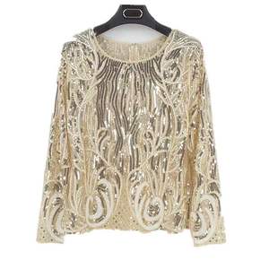 Camicette di t-shirt con paillettes ricamate a maniche lunghe con perline da donna - Product Image 2
