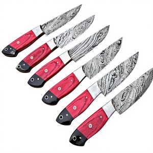Juego de 5 cuchillos para carne de acero de Damasco hechos a mano con punta de gota, mangos de madera, grado industrial, 3 años de garantía, OEM/ODM/OBM - Product Image 1