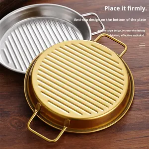 Plaque de barbecue en acier inoxydable de style coréen, design moderne, doubles poignées pour fruits de mer, riz, <span class=keywords><strong>steak</strong></span>, en-cas, aliments frits, gâteaux, desserts - Product Image 4