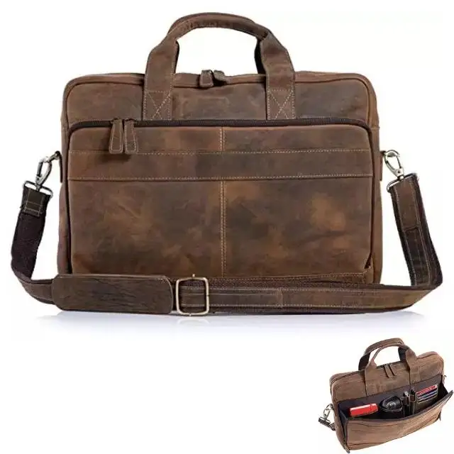 Leather Briefcase 18 Inch Laptop Messenger Bags for Men and Women Best Office School College Briefcase Satchel Bag