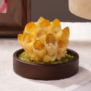 Grappe de cristaux de <span class=keywords><strong>citrine</strong></span> naturelle avec base en bois et éclats de péridot, géode de quartz <span class=keywords><strong>jaune</strong></span> brut pour la guérison et la décoration intérieure - Product Image 1