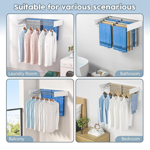 <span class=keywords><strong>Coulissant</strong></span> rétractable pliable Fordable tirer pousser les vêtements en acier étendoir vêtements corée support mural <span class=keywords><strong>cintre</strong></span> pour les vêtements - Product Image 2
