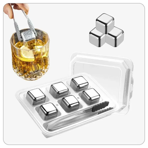 Whiskey Stones Gift Set for Men Stainless Steel <strong>Ice</strong> <strong>Cubes</strong> <strong>Reusable</strong> High Cooling Metal <strong>Ice</strong> <strong>Cube</strong> with <strong>Ice</strong> Tongs and Storage Box - Product Image 1