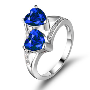 Bague Offre Spéciale luxe cuivre pierres précieuses bague de <span class=keywords><strong>doigt</strong></span> coloré Zircon bague dames Double coeur diamant fiançailles <span class=keywords><strong>doigt</strong></span> - Product Image 5