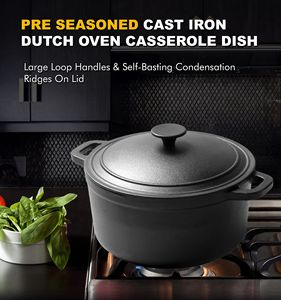 Casserole en <span class=keywords><strong>fonte</strong></span> robuste de 26 cm, 6,1 kg, 6,3 L, faitout hollandais avec couvercle pour frire, cuisiner, cuire au four et griller - Product Image 4