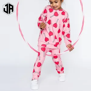 Setelan Hoodie Katun Longgar Anak Perempuan, Pakaian Tidur Anak Perempuan Lucu, Katun Semua Musim, Set Hoodie Longgar Motif Jumper Anak-anak