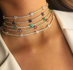 Splendido fiore pieno cz collana girocollo con zirconi collana di moda placcata vecchia 18 carati gioielleria quotidiana per donna ragazza - Product Image 1