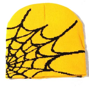 Wholesale Custom Y2k Accessories Fashion Style Spider Web Gothic Street Wear Jacquard Knit Beanie Hat For Men And Women