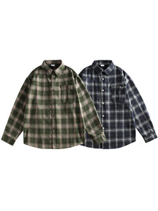 Camicia a maniche lunghe in stile giapponese retrò a quadri, vestibilità ampia, in tessuto spazzolato, per uomo, donna, coppia, casual - Product Image 4