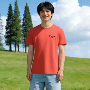 เสื้อยืดคอกลมแขนสั้นผ้าฝ้ายผู้ชาย พิมพ์โลโก้ตามสั่ง OEM สวมใส่สบาย ระบายอากาศได้ดี เหมาะสำหรับฤดูร้อน เสื้อยืดพื้นฐาน - Product Image 2