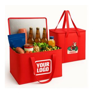 Sac isotherme de grande capacité pour l'extérieur, sac à lunch de pique-nique de couleur rouge, sac fourre-tout personnalisé en tissu non tissé, personnalisation. - Product Image 1