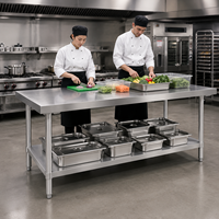 Table de travail industrielle robuste en acier inoxydable 304/201 à 2 niveaux, anti-rouille, pour préparation alimentaire, cuisine commerciale, disponible en ODM