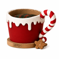 Maison pour chat en carton ondulé, en forme de tasse de chocolat chaud avec poignée en forme de canne à sucre, base empilable et coussin