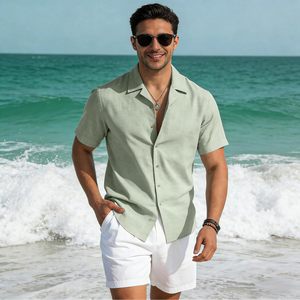 Chemise décontractée en lin à manches courtes boutonnée pour homme FOXA – Respirante, idéale pour l'été, la plage, les mariages et les vacances - Product Image 2