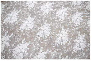 Custom Wedding Dresses Sequin Fabric Three-dimensional Embroidery <strong>White</strong> Lace Soft Mesh <strong>Gauze</strong> for Boys and Girls - Product Image 2