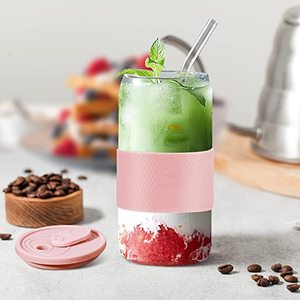 4 قطع 16 أونصة شفافة مع قش زجاجي وأكمام واقية علب بيرة - Product Image 4