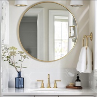 Grand miroir rond mural en alliage d'aluminium doré pour la décoration intérieure, idéal pour la salle de bain