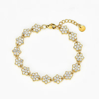 Bracelet pour femme CYNYA en acier inoxydable 316L plaqué or 18 carats, luxe, fleur à six pétales française, pavé de strass