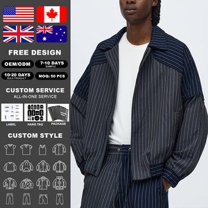 Premium Quality Striped Blazer <b>Jacket</b> Men Contrast Panel Fashion Streetwear Casual <b>Smart</b> Outerwear Custom Logo Acceptable - Product Image 2