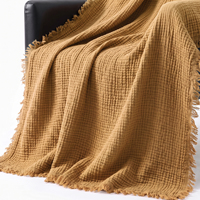 Couverture en mousseline respirante à franges douces en coton biologique personnalisable à quatre couches 150x200cm pour la literie d'été