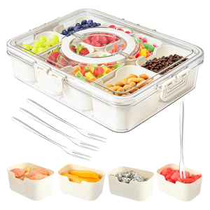 Portable 8 Compartment Clear Snack Containers Snackle Box Charcuterie Container Divided Serving <b>Tray</b> with Lid and Handle - Product Image 1