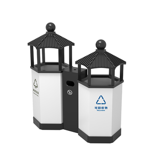 Mới ngoài trời đứng thép không gỉ Thùng rác có thể hạt gỗ phân loại Tính năng sân mái hiên lấy cảm hứng từ thiết kế thị trấn cổ cho công viên - Product Image 3