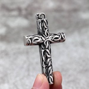 Retro Men's Stainless Steel <b>Cross</b> Pendant Necklace Geometric Design Gift Jewelry - Product Image 4