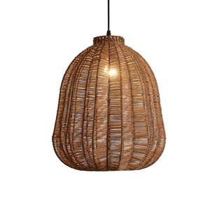 Rattan Pendant Lamp 35x40Cm Round Led <b>Light</b> E27 Single Head For <b>Dining</b> Room Tea Room Home Decor - Product Image 2