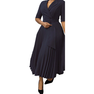 Traje de Moda Otoño Invierno para Mujer, Nuevo, Talla Grande, Cuello de Vestir, Cintura Plizada, para Oficina - Product Image 5