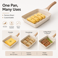 Poêle à Tamagoyaki japonaise carrée personnalisée, directement de l'usine, avec poignée en bois grainé